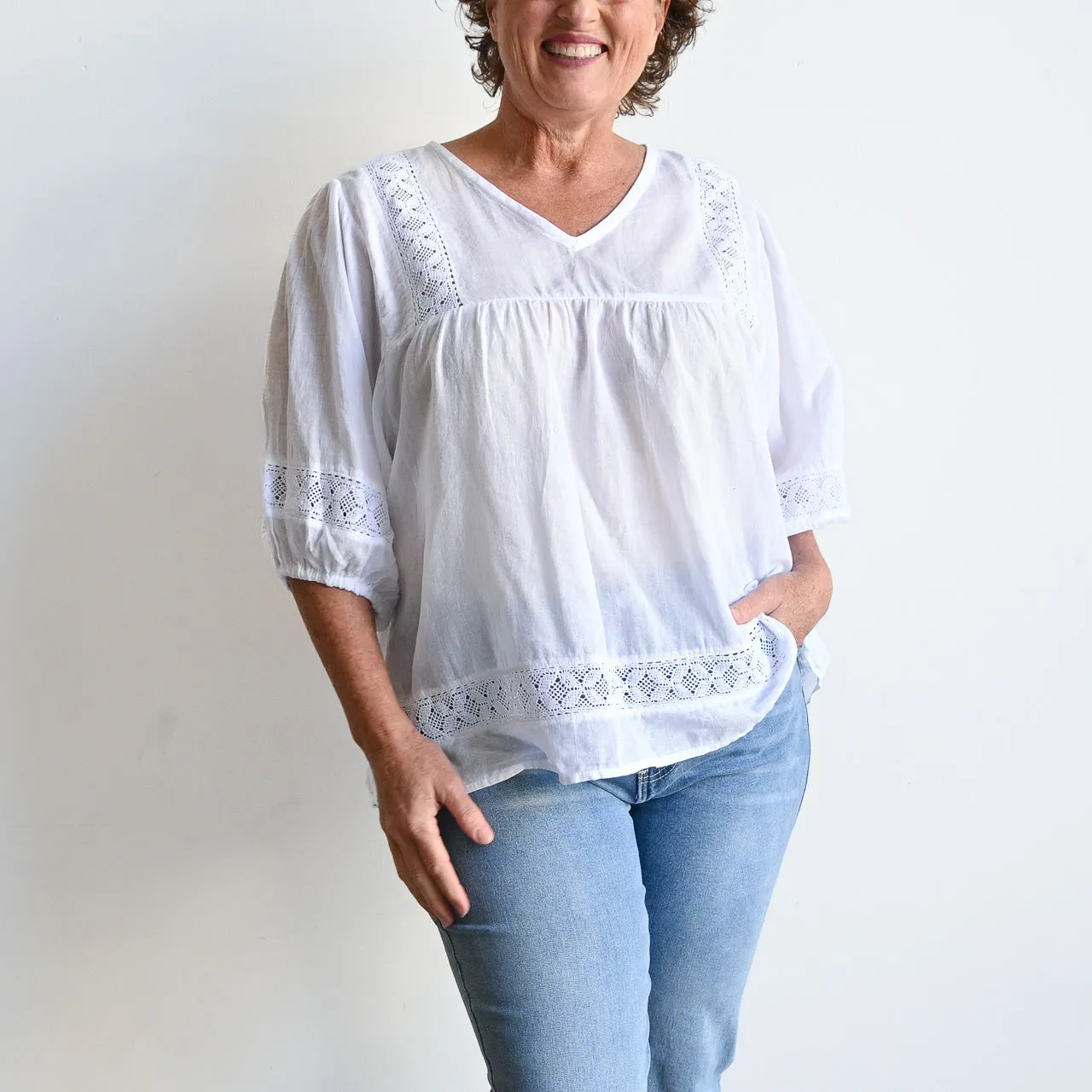 Cotton Lace Peasant Blouse