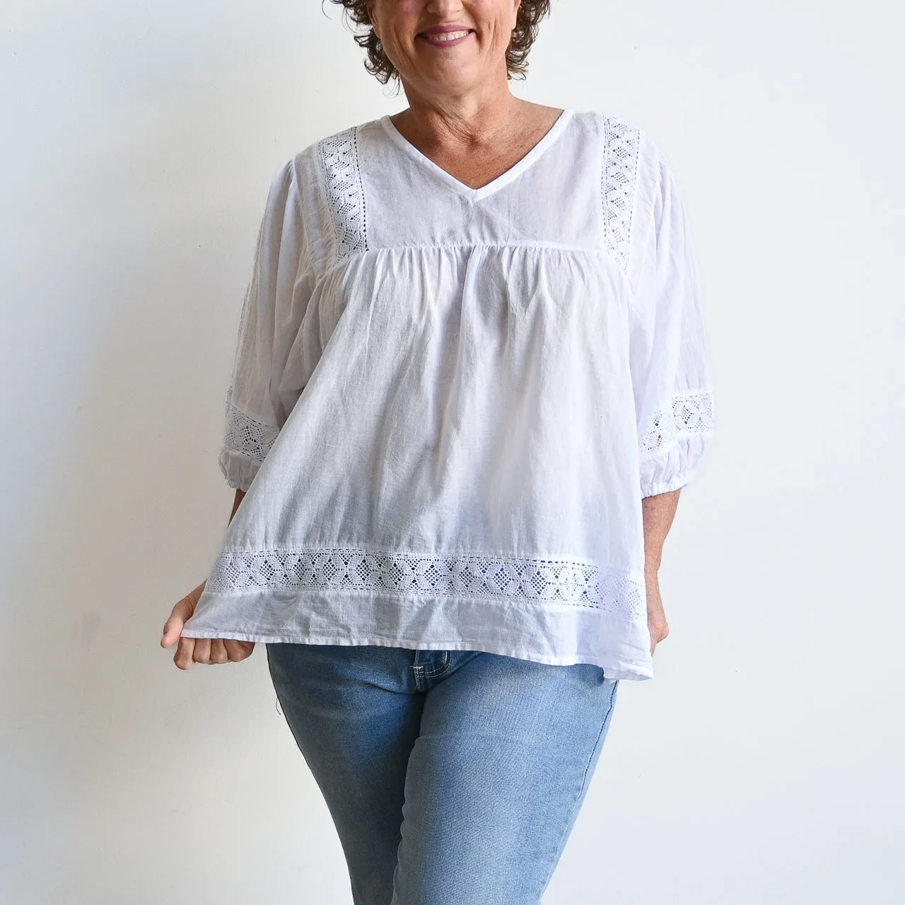 Cotton Lace Peasant Blouse