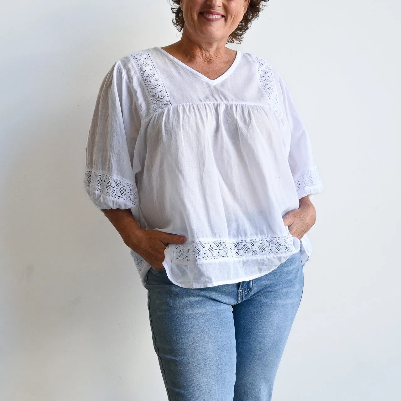 Cotton Lace Peasant Blouse