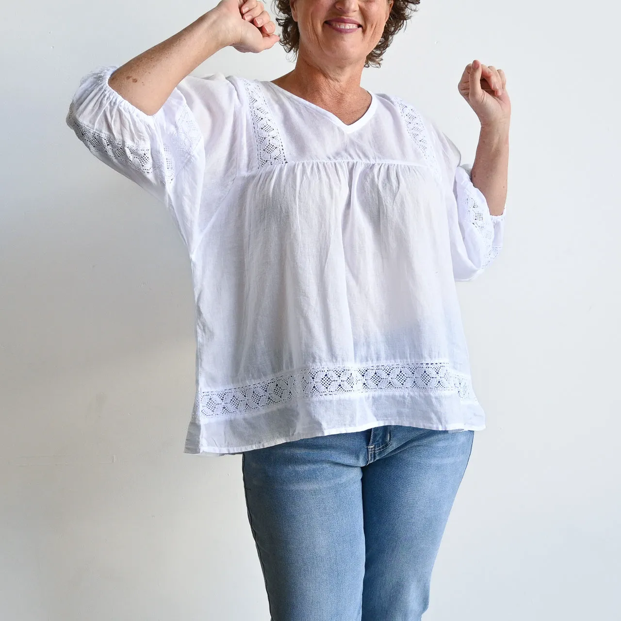 Cotton Lace Peasant Blouse