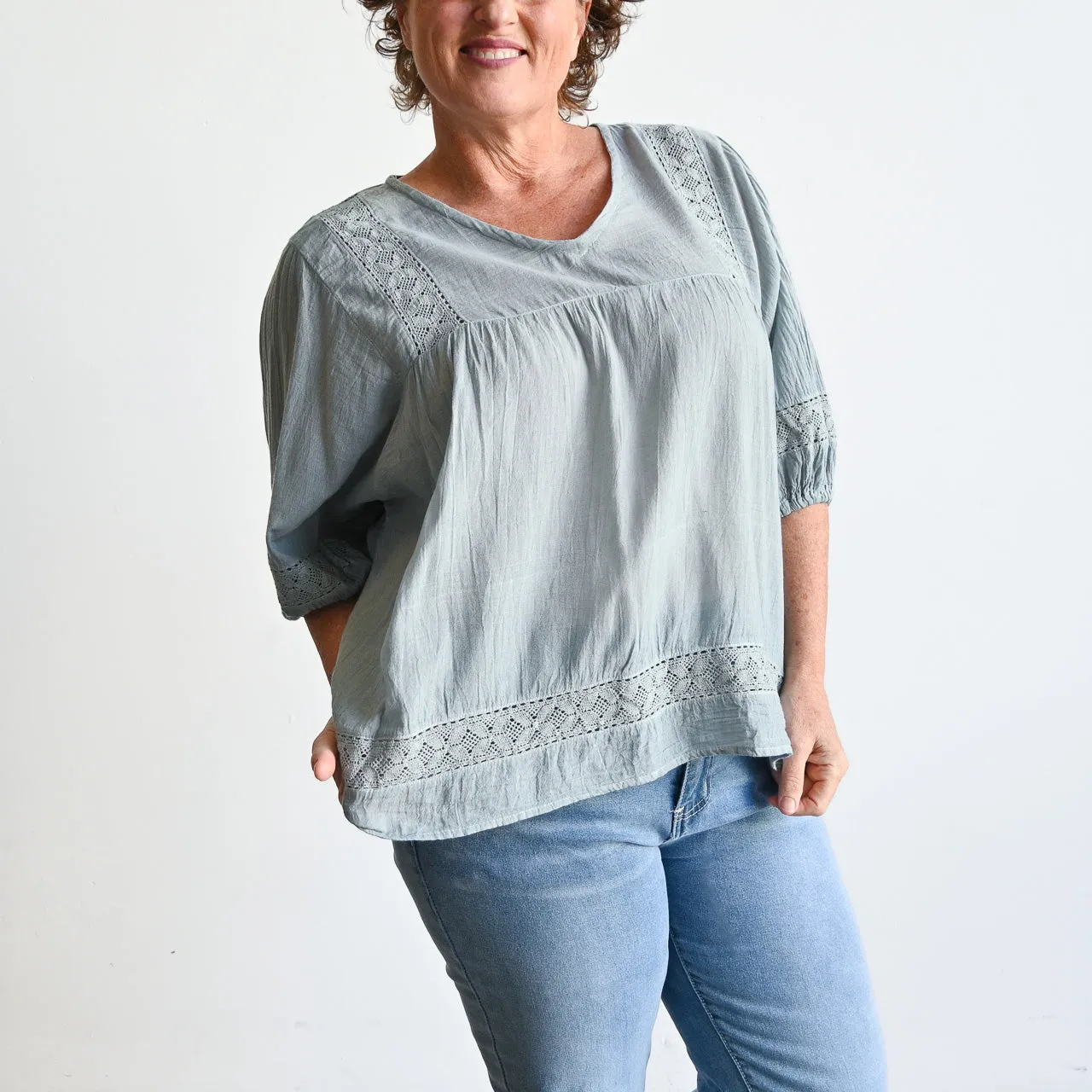 Cotton Lace Peasant Blouse