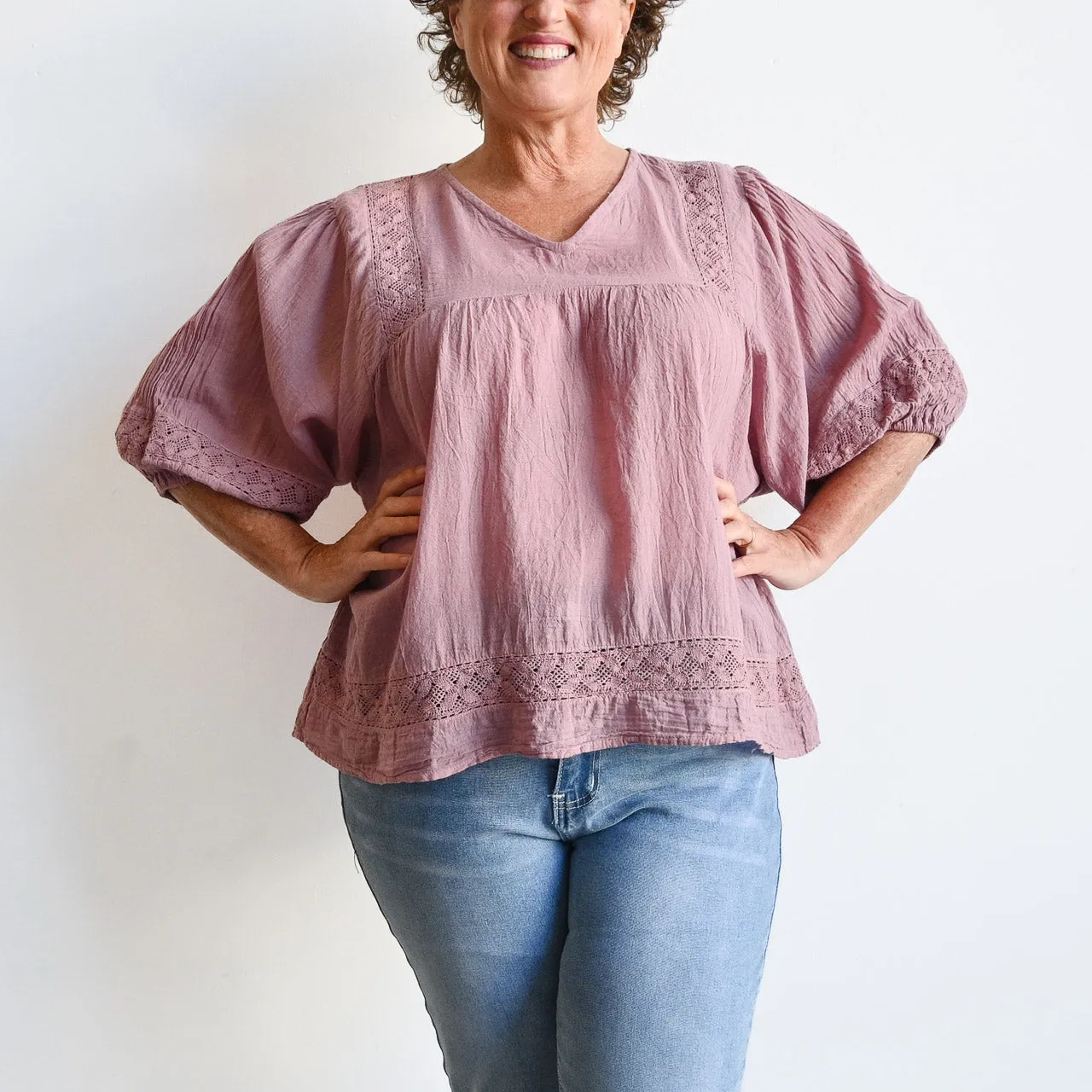Cotton Lace Peasant Blouse
