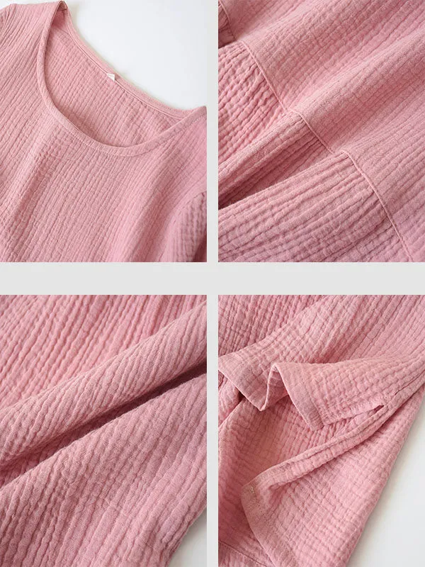 Cotton Loose Solid Midi Dress