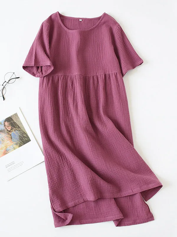 Cotton Loose Solid Midi Dress