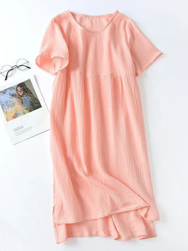 Cotton Loose Solid Midi Dress