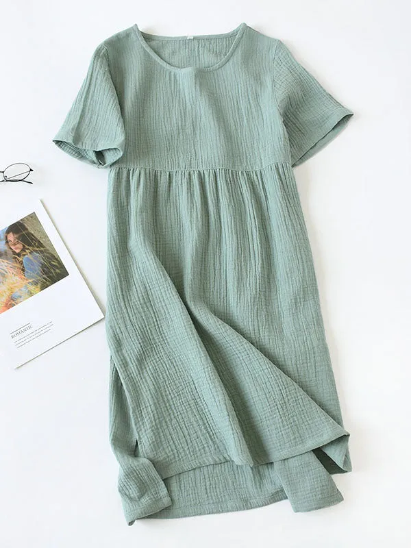 Cotton Loose Solid Midi Dress