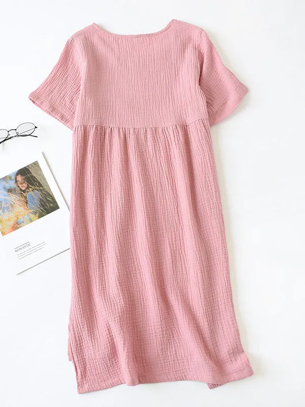 Cotton Loose Solid Midi Dress