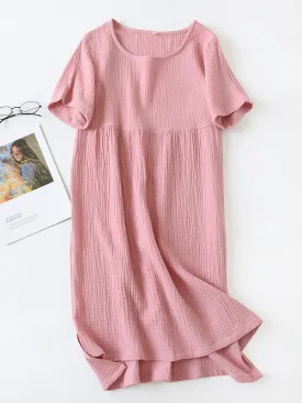 Cotton Loose Solid Midi Dress