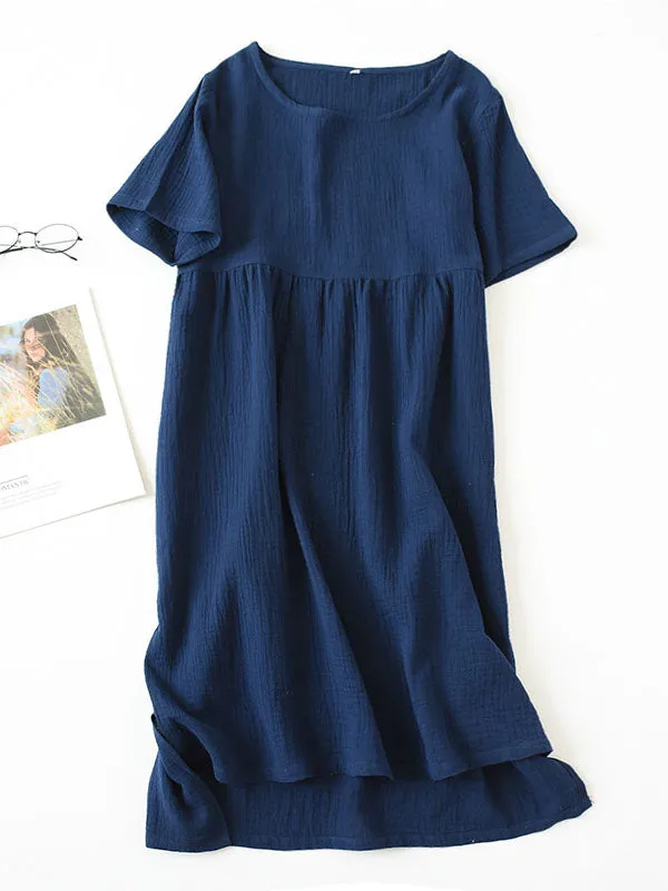 Cotton Loose Solid Midi Dress