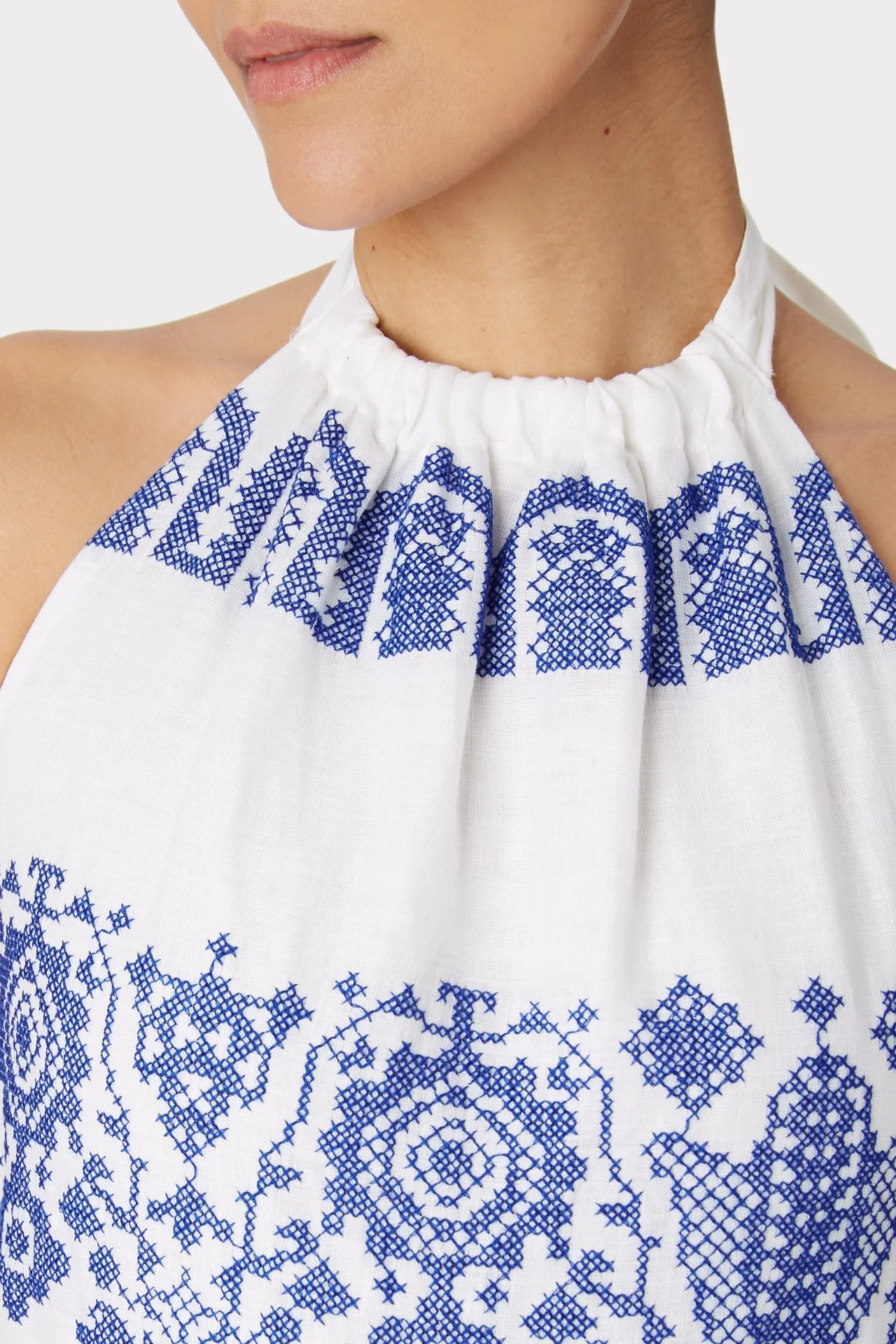 Dea Crosstitch Linen Embroidered Tiered Maxi