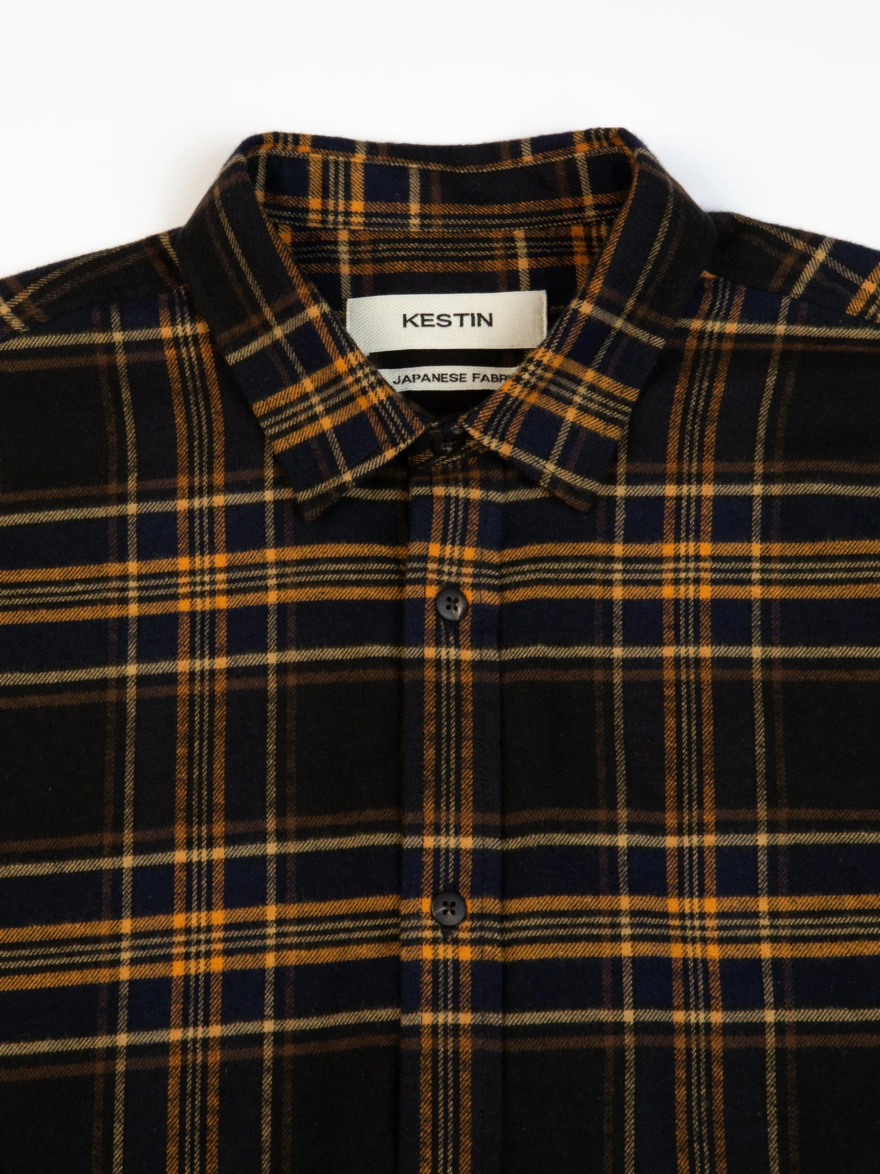 Dirleton Shirt In Navy / Saffron Check Japanese Brushed Plaid