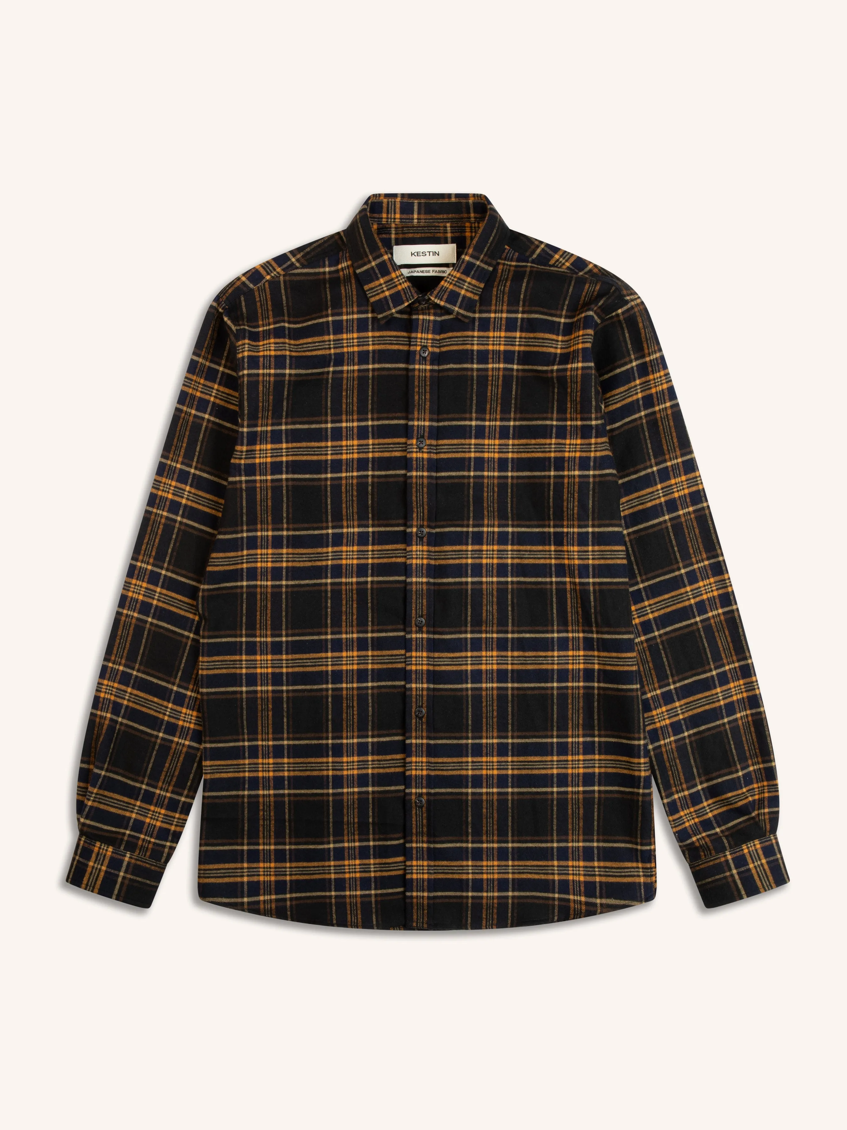 Dirleton Shirt In Navy / Saffron Check Japanese Brushed Plaid