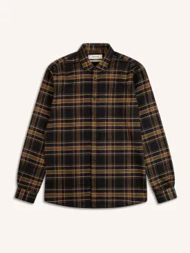 Dirleton Shirt In Navy / Saffron Check Japanese Brushed Plaid