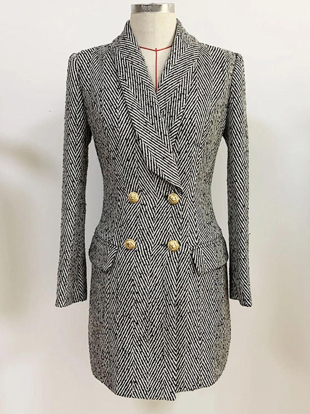 Double Breasted Herringbone Coat