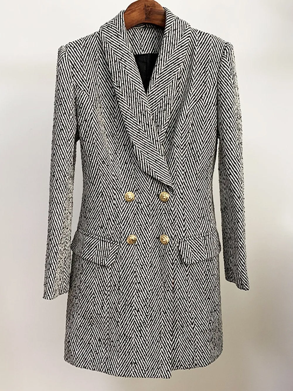 Double Breasted Herringbone Coat