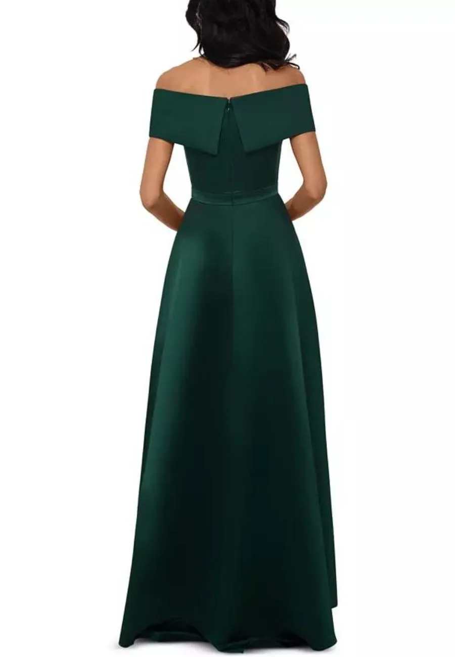 Emerald Green Samaya Off Shoulder Satin Gown