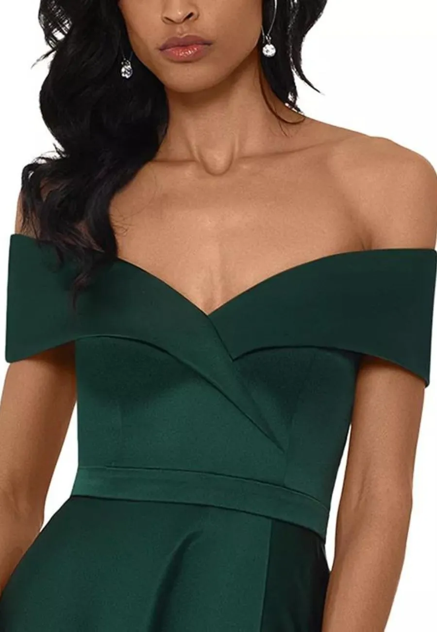 Emerald Green Samaya Off Shoulder Satin Gown