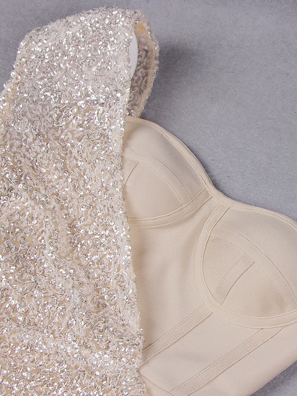 ETAME Sequins Mini Dress in Beige