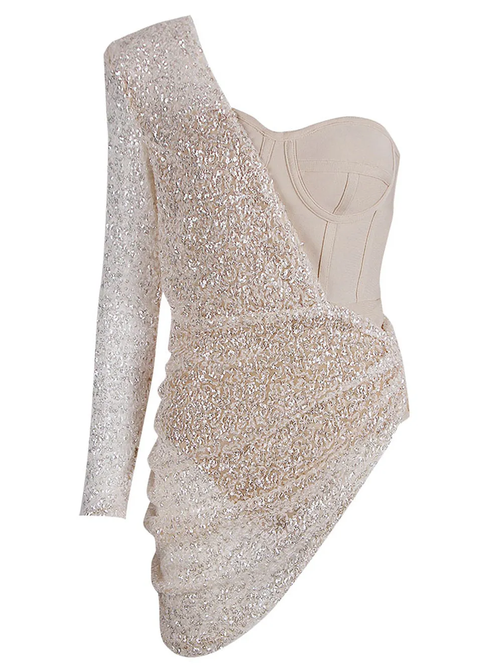 ETAME Sequins Mini Dress in Beige