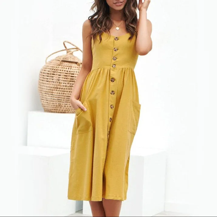 Fashion Sling Button Backless Dress