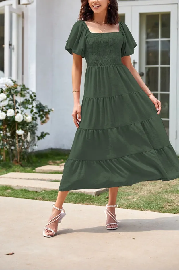 Fashion Square Collar Puff Sleeve Dress