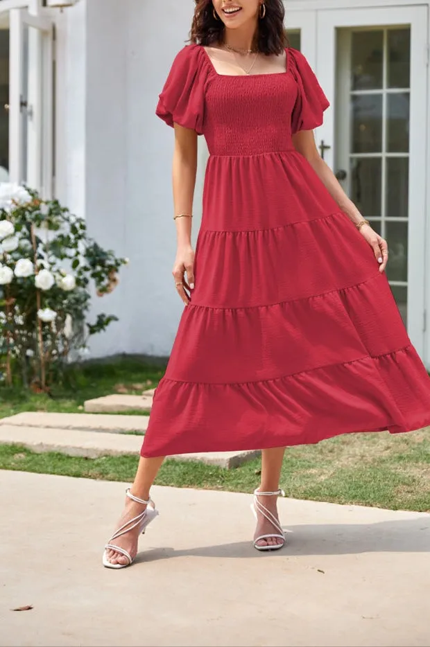 Fashion Square Collar Puff Sleeve Dress