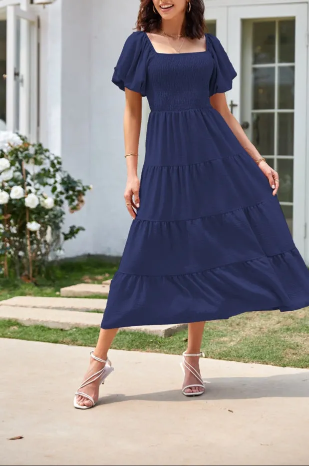Fashion Square Collar Puff Sleeve Dress