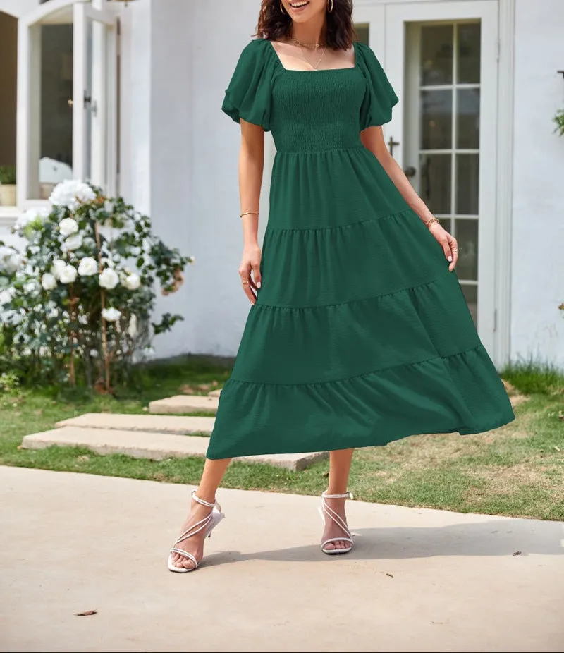 Fashion Square Collar Puff Sleeve Dress