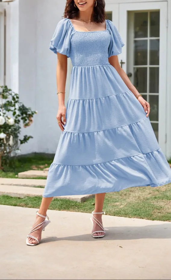 Fashion Square Collar Puff Sleeve Dress