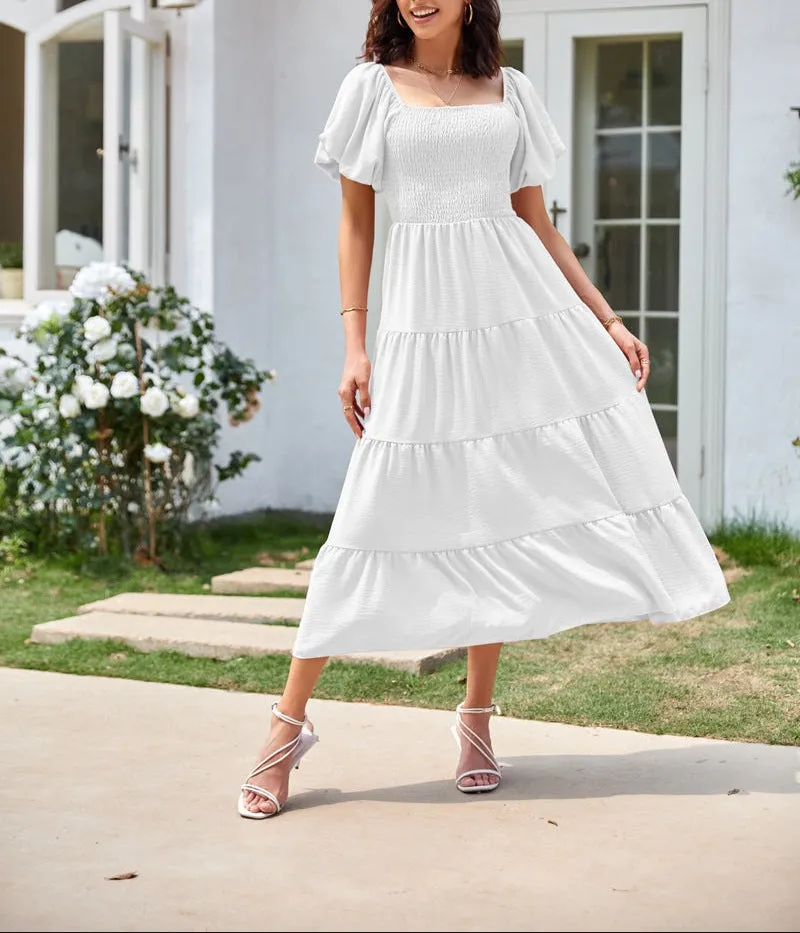 Fashion Square Collar Puff Sleeve Dress