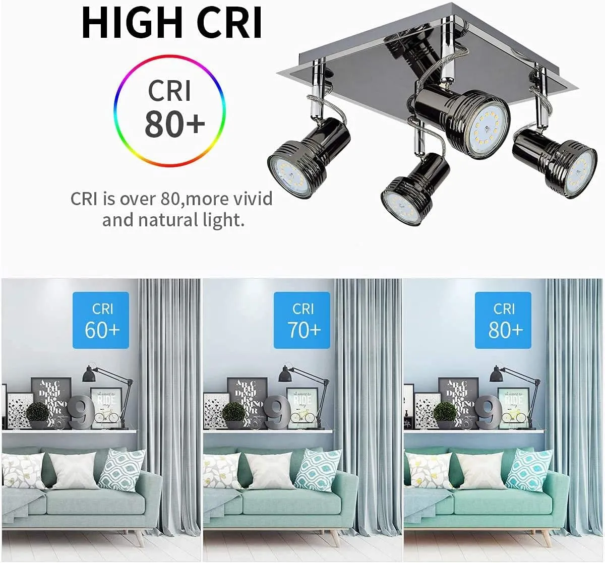 Flush Mount Industrial Track Lighting Fixture, 4-Light Square Ceiling Spot Lights, Modern Directional LED Ceiling Light