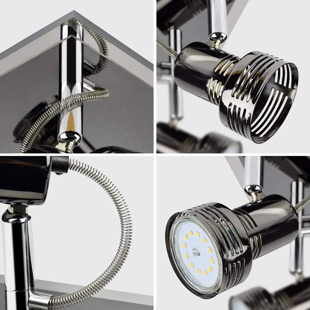 Flush Mount Industrial Track Lighting Fixture, 4-Light Square Ceiling Spot Lights, Modern Directional LED Ceiling Light