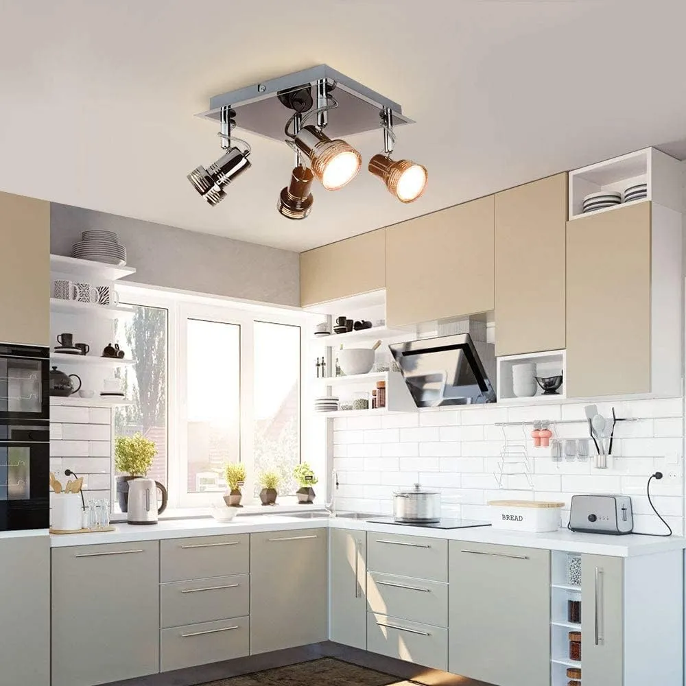 Flush Mount Industrial Track Lighting Fixture, 4-Light Square Ceiling Spot Lights, Modern Directional LED Ceiling Light
