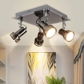 Flush Mount Industrial Track Lighting Fixture, 4-Light Square Ceiling Spot Lights, Modern Directional LED Ceiling Light
