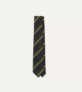 Green and Navy Stripe Silk Mogador Tipped Tie