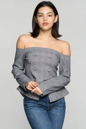Grey Glen Check Off The Shoulder Top