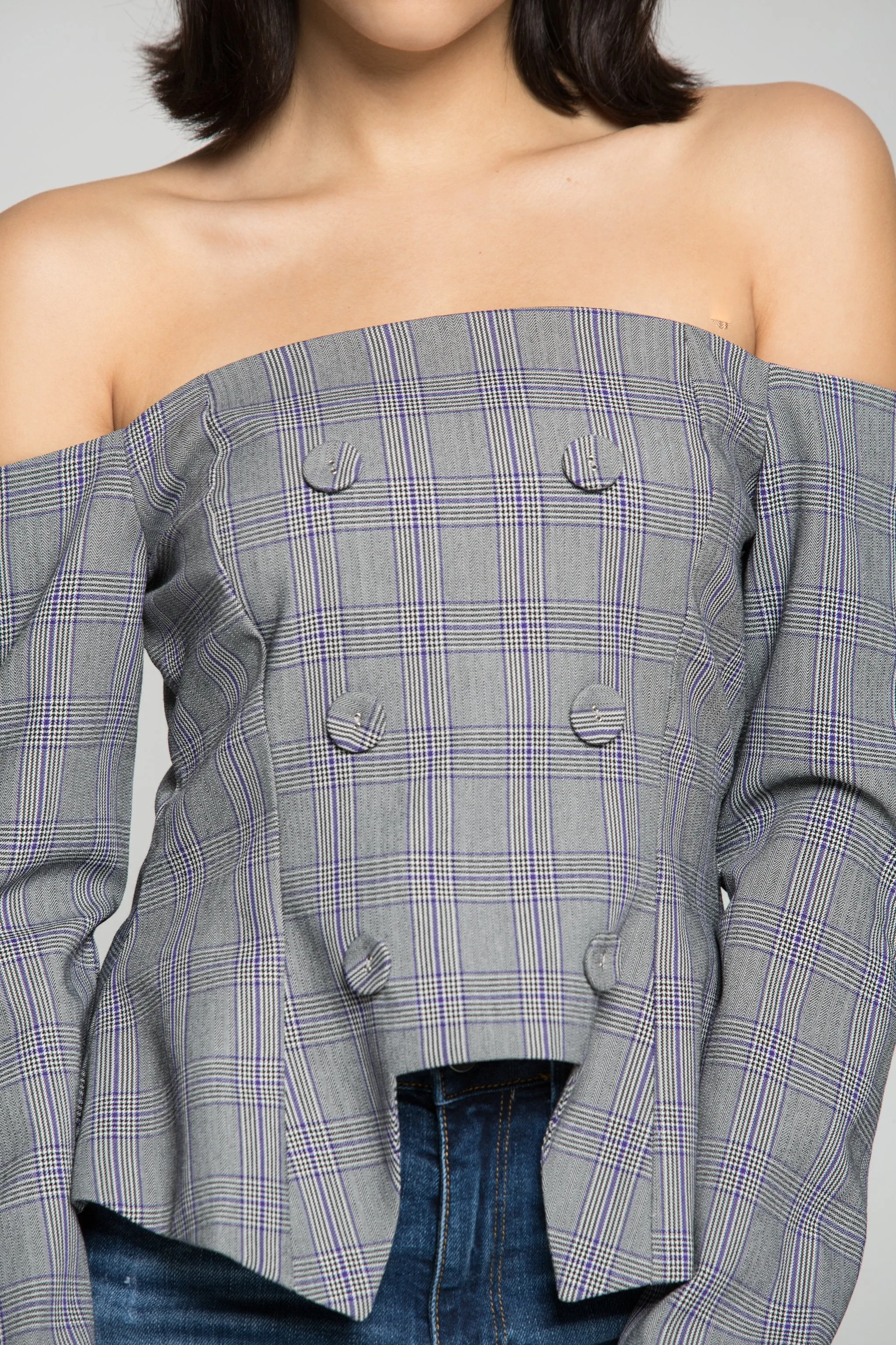 Grey Glen Check Off The Shoulder Top