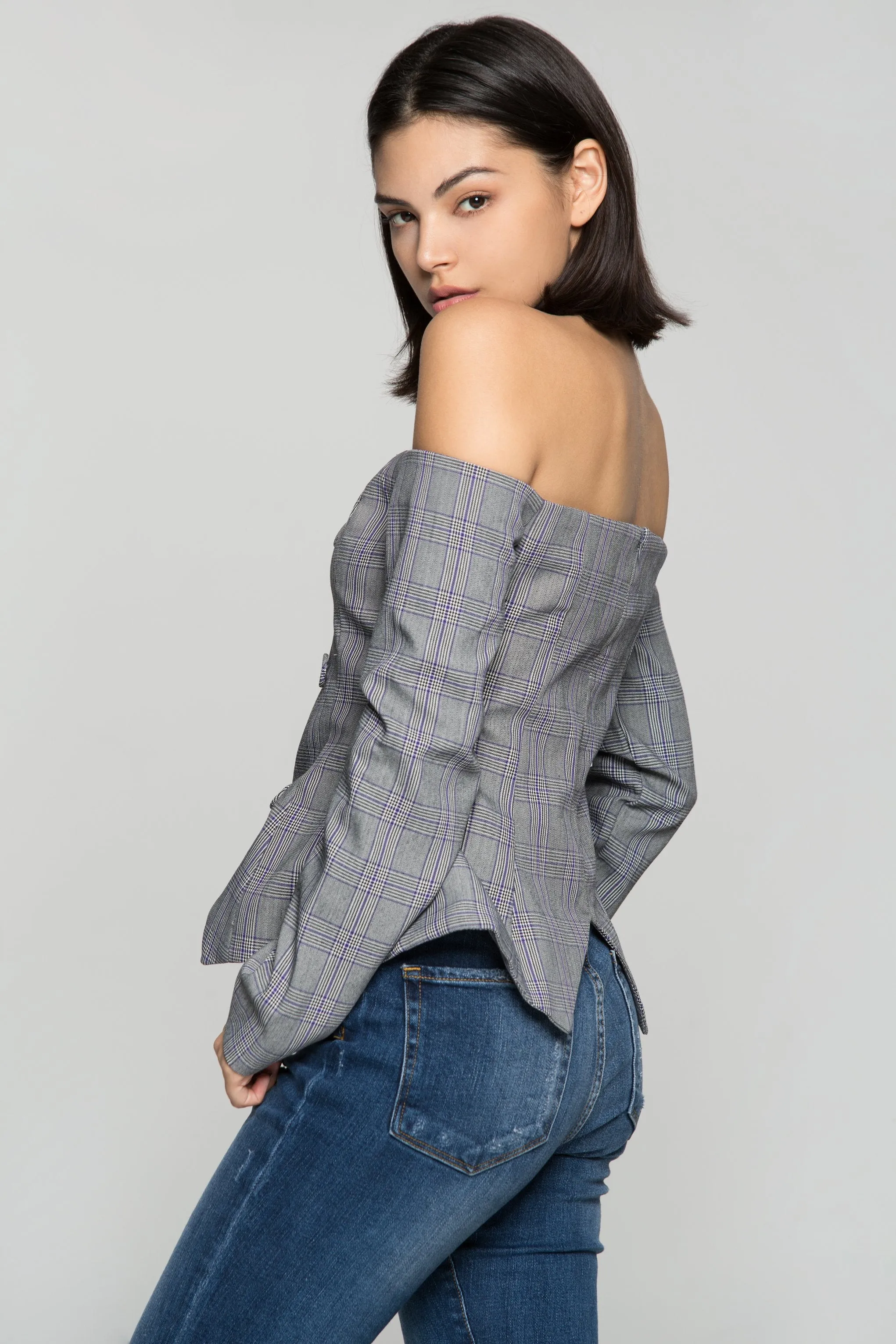 Grey Glen Check Off The Shoulder Top