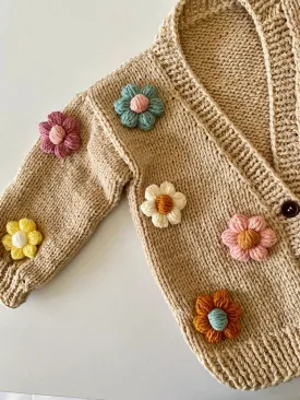 Handmade Baby Daisy Cardigan Flowers - Beige