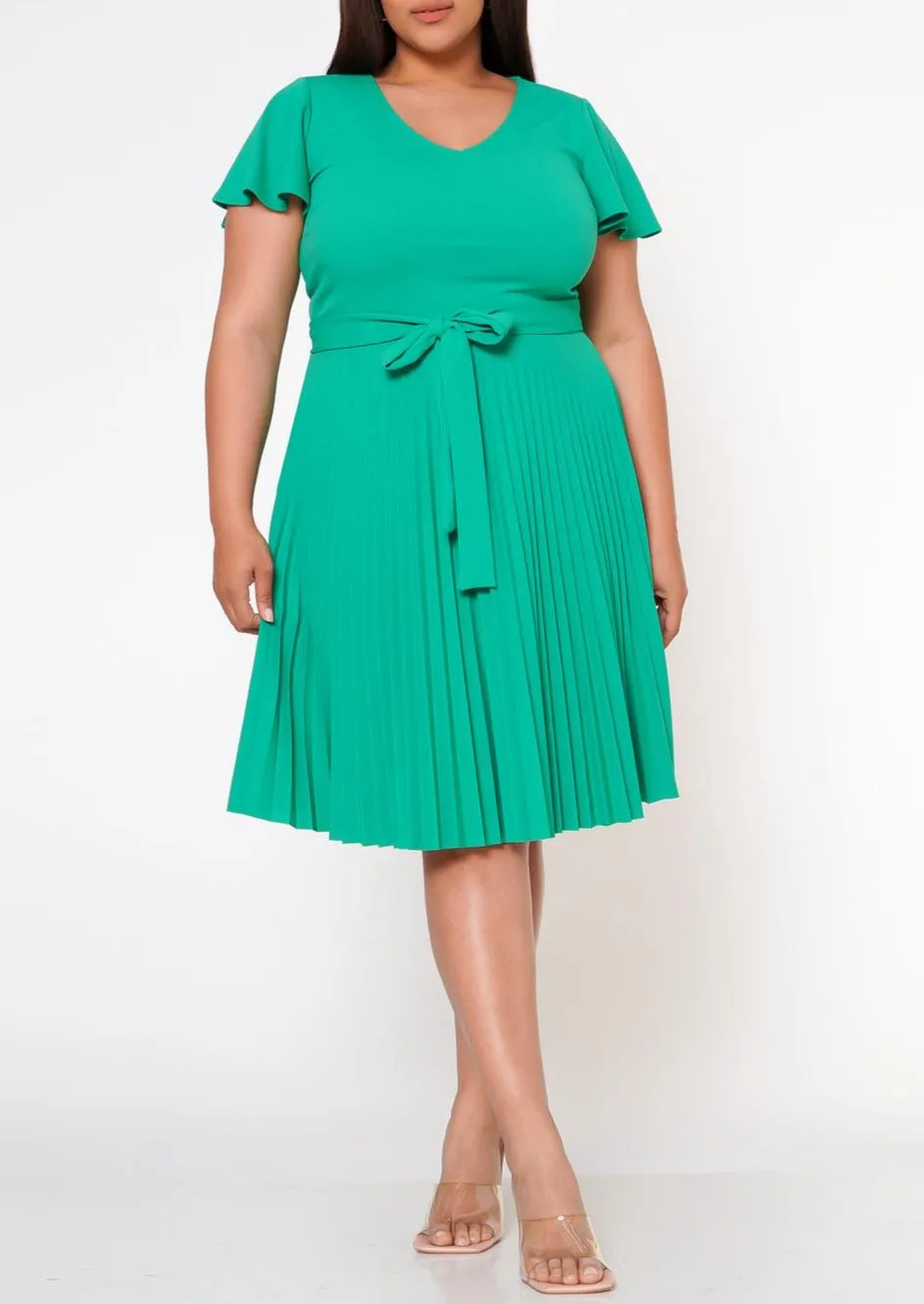 HI Curvy Plus Size Women Pleated Flare Mini Dress