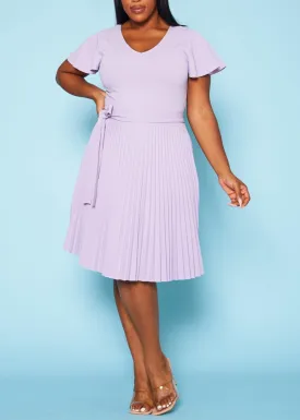 HI Curvy Plus Size Women Pleated Flare Mini Dress