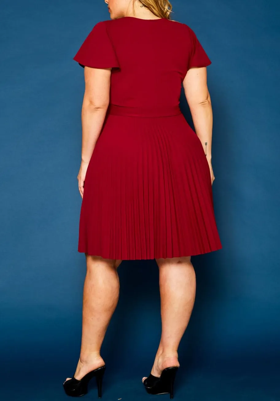 HI Curvy Plus Size Women Pleated Flare Mini Dress