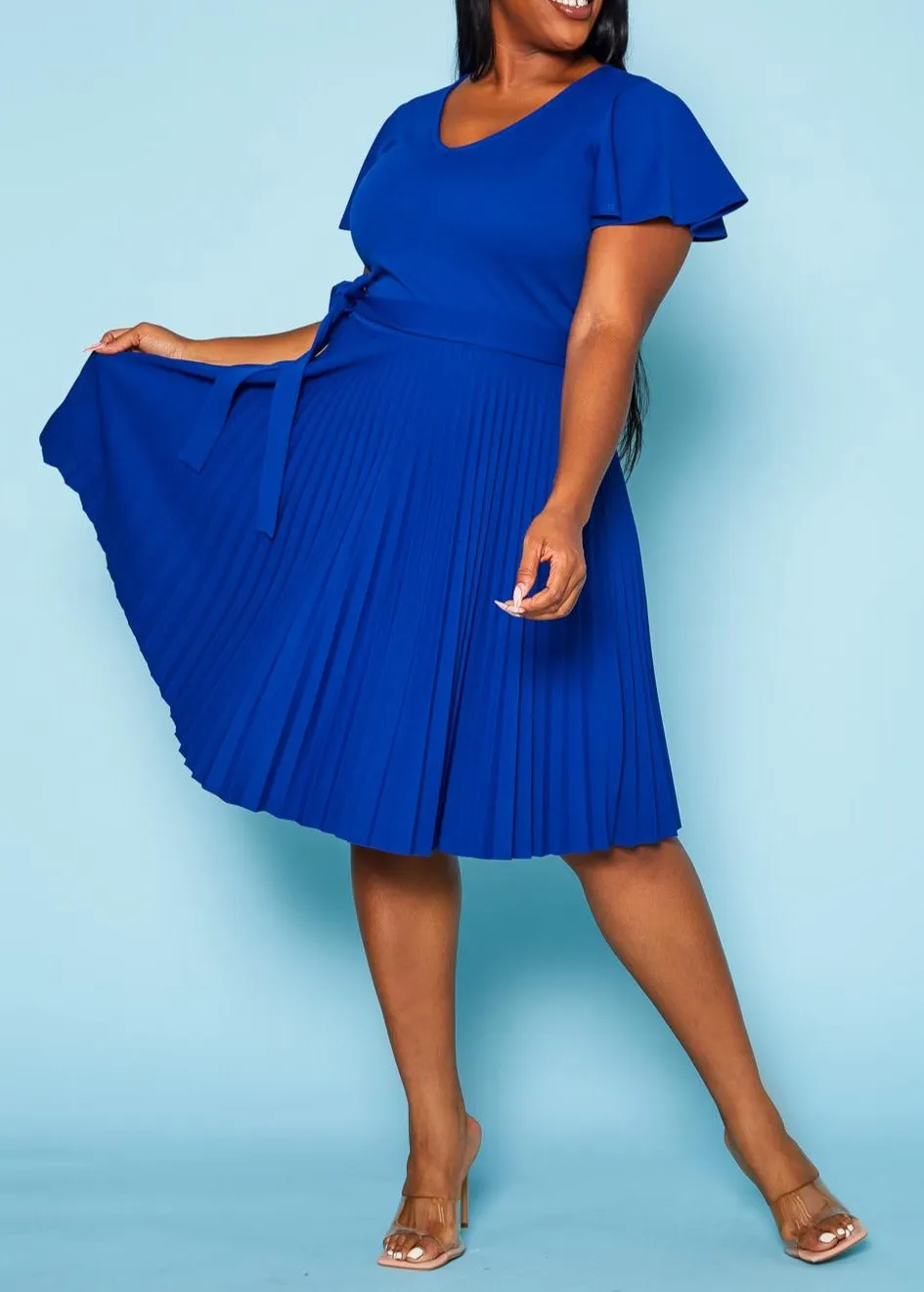 HI Curvy Plus Size Women Pleated Flare Mini Dress