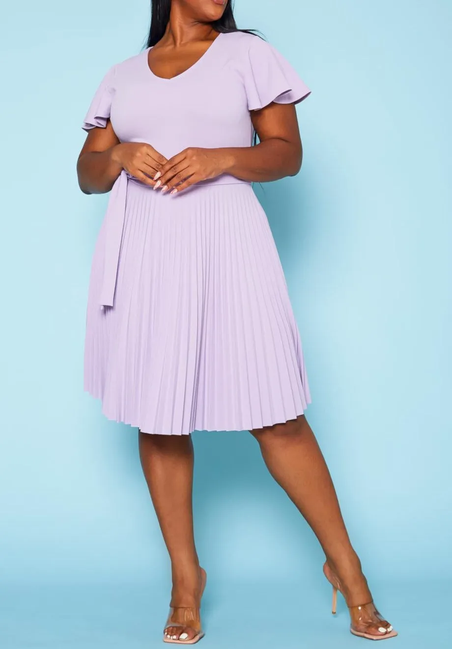 HI Curvy Plus Size Women Pleated Flare Mini Dress