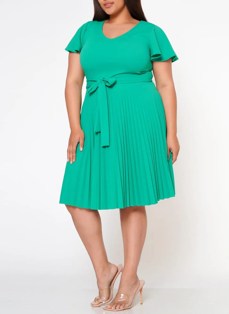 HI Curvy Plus Size Women Pleated Flare Mini Dress