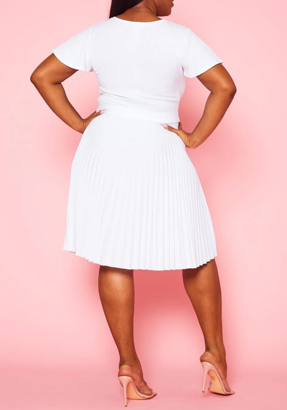 HI Curvy Plus Size Women Pleated Flare Mini Dress