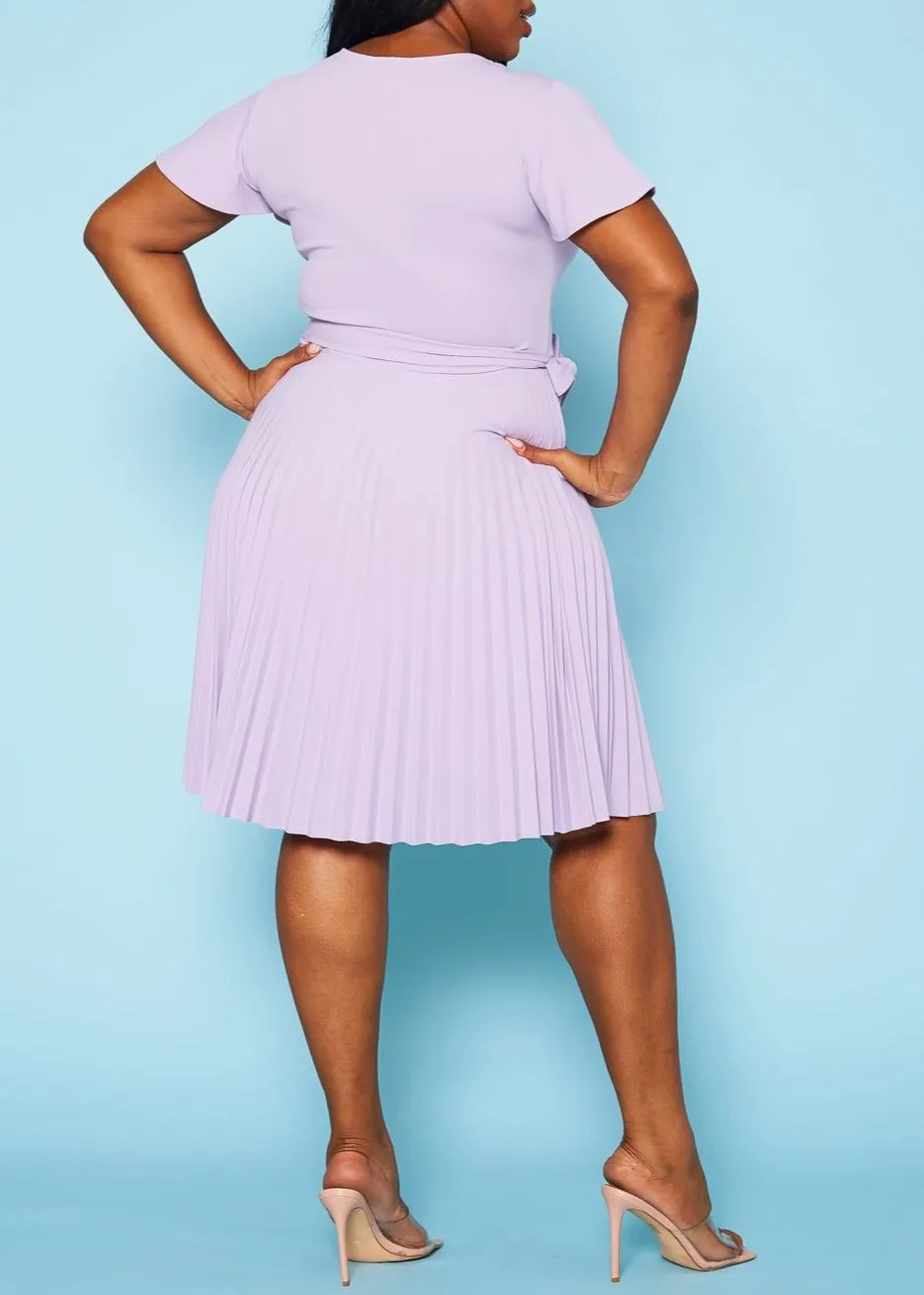 HI Curvy Plus Size Women Pleated Flare Mini Dress