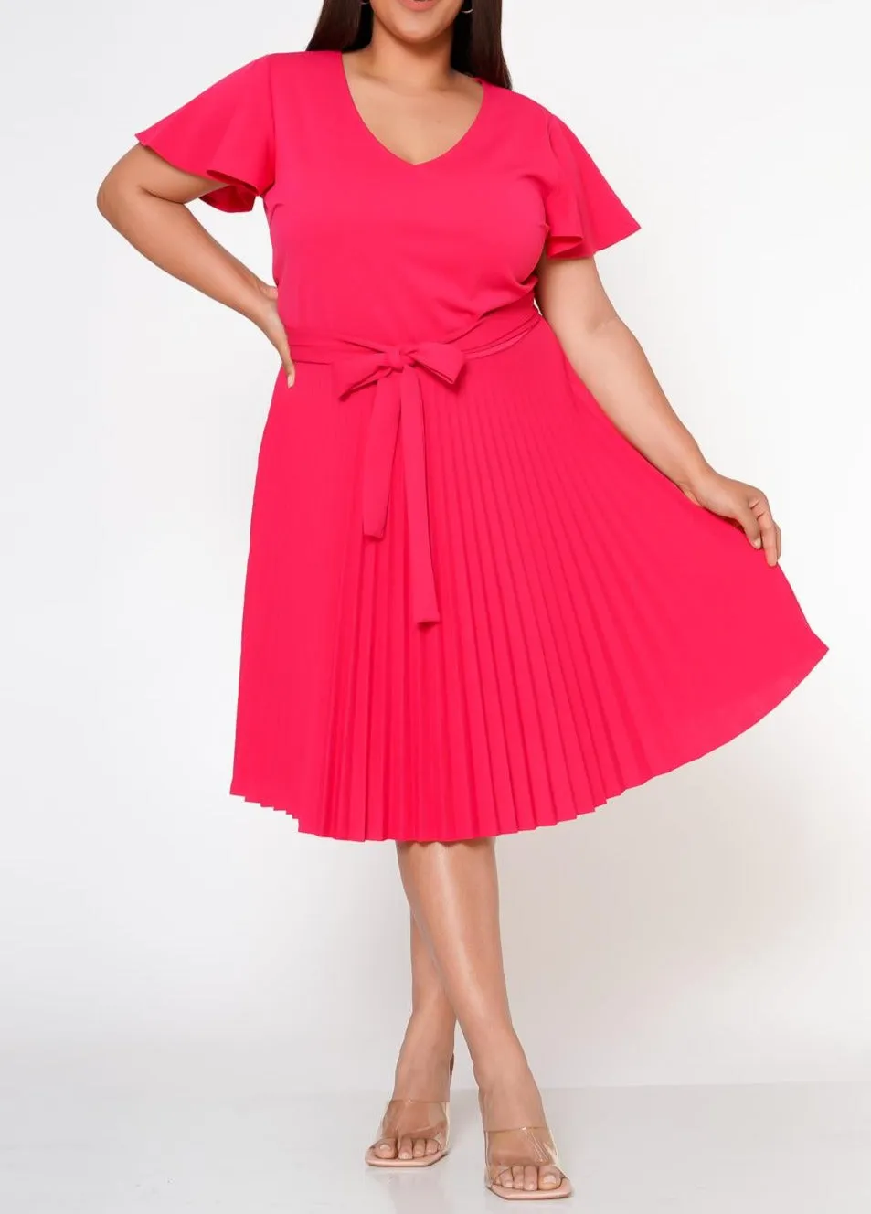 HI Curvy Plus Size Women Pleated Flare Mini Dress