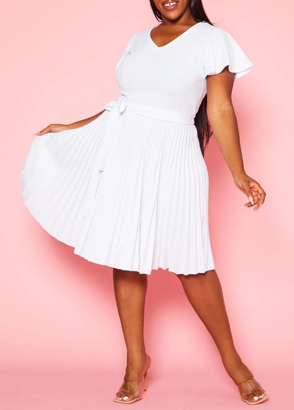 HI Curvy Plus Size Women Pleated Flare Mini Dress