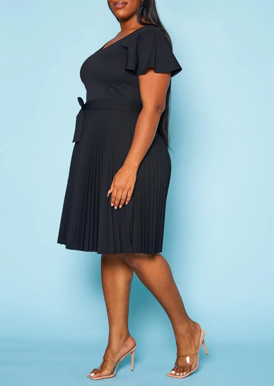 HI Curvy Plus Size Women Pleated Flare Mini Dress